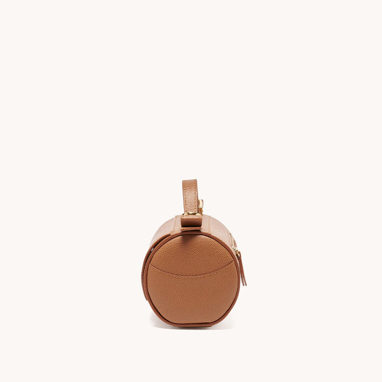Mini Barrel Bag Pebbled Chestnut with Gold Hardware Side