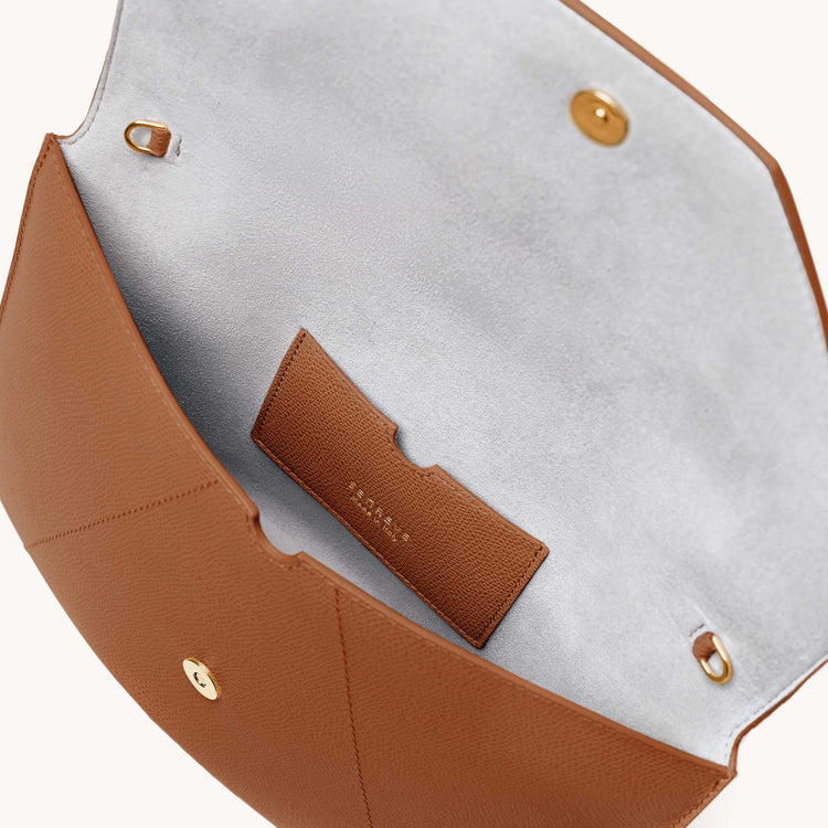 Mini envelope sleeve in chestnut interior view.