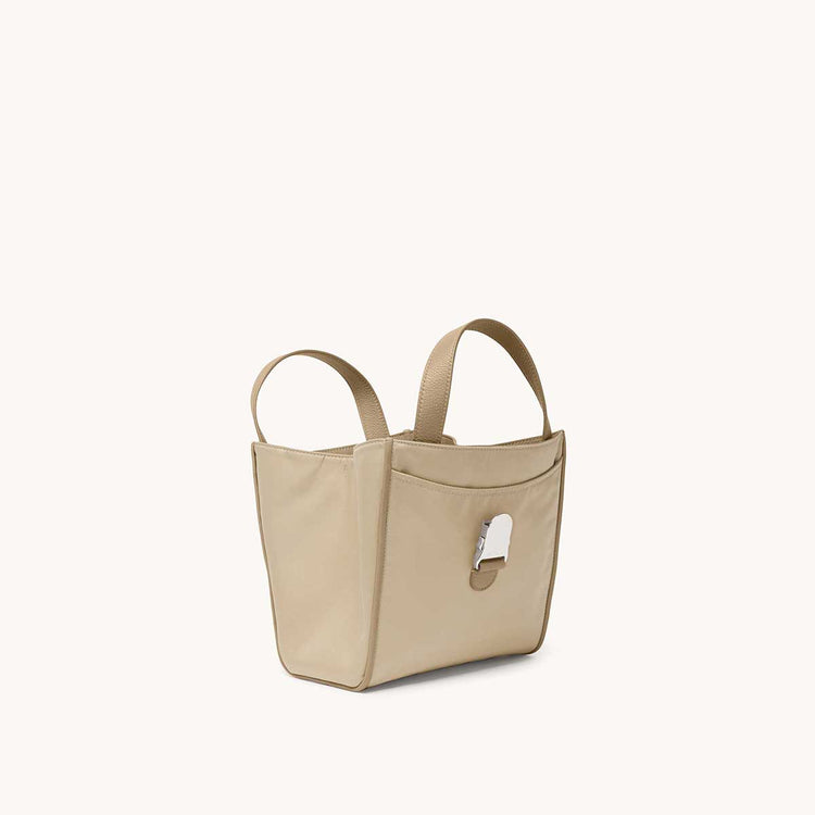 Strati Shopper Nylon Beech with Silver Hardware Open & Front at an Angle
