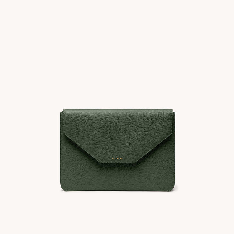 Mini envelope sleeve in forest front view.