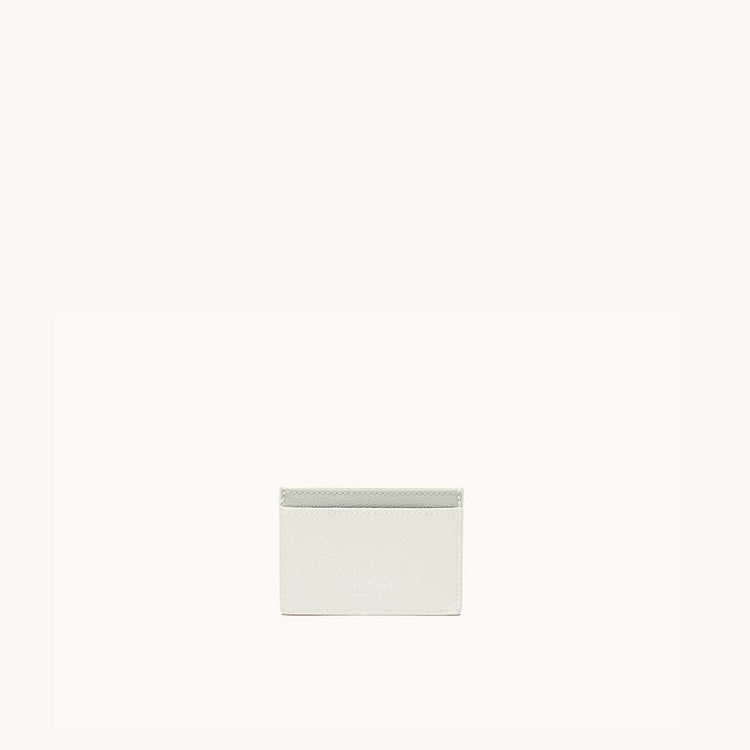 Slim Card Case Pebbled Cream/Mint with Silver Hardware Front
