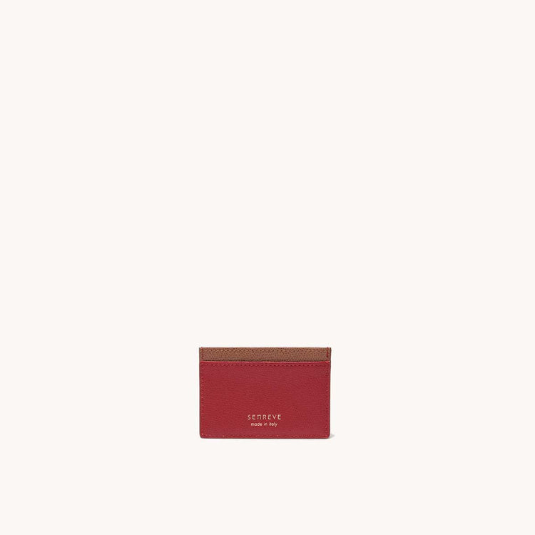 Slim Card Case Pebbled Scarlet/Chestnut with Gold Hardware Front

