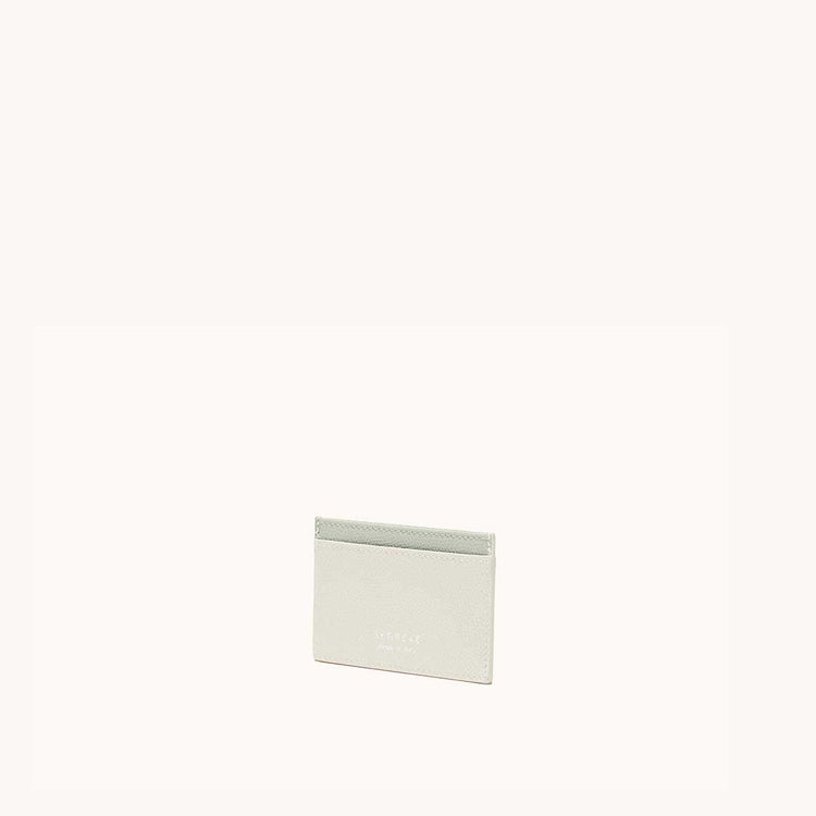 Slim Card Case Pebbled Cream/Mint with Silver Hardware Front at an Angle
