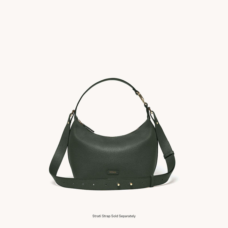 Strati Sporta Pebbled Forest with Gold Hardware Strati Strap Attached


