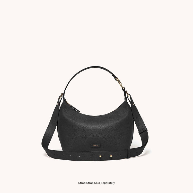 Strati Strap Pebbled Noir with Gold Hardware Attached to Strati Sporta