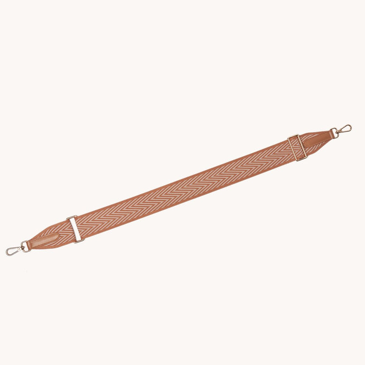 adjustable statement strap jacquard chestnut long front view