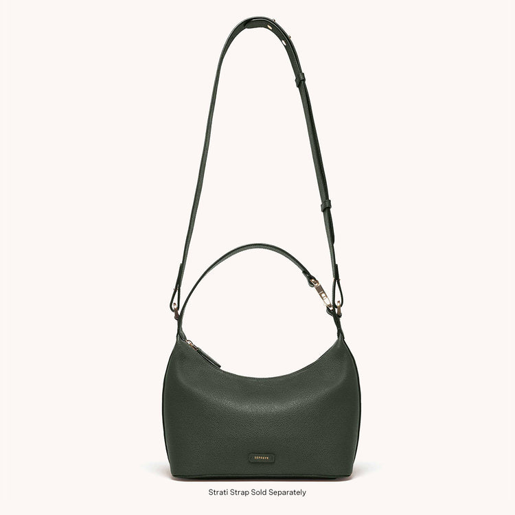 Strati Sporta Pebbled Forest with Gold Hardware Strati Strap Attached


