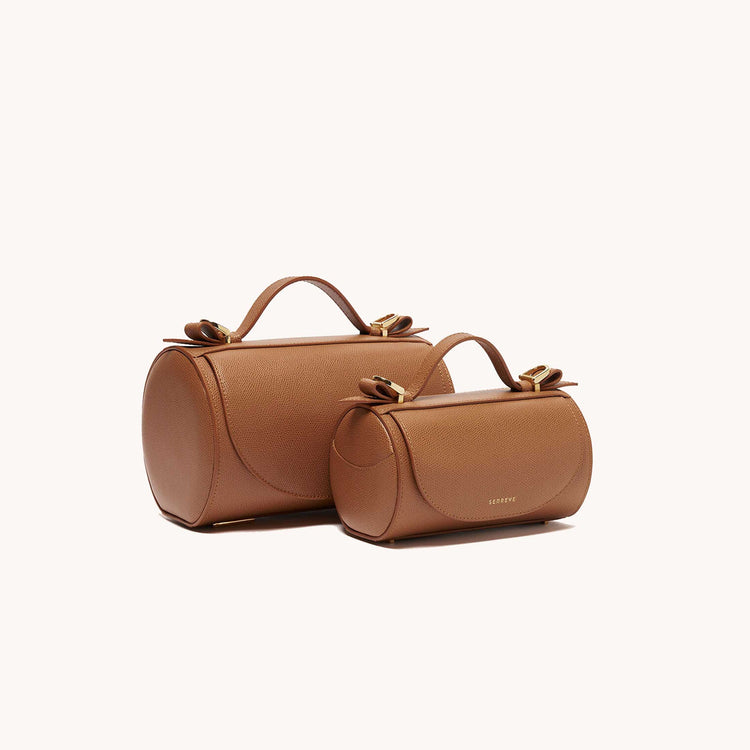 Mini Barrel Bag Pebbled Chestnut and Barrel Bag Pebbled Chestnut Size Comparison