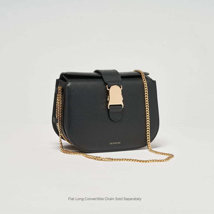 cadence crossbody pebbled noir side view with gold chain