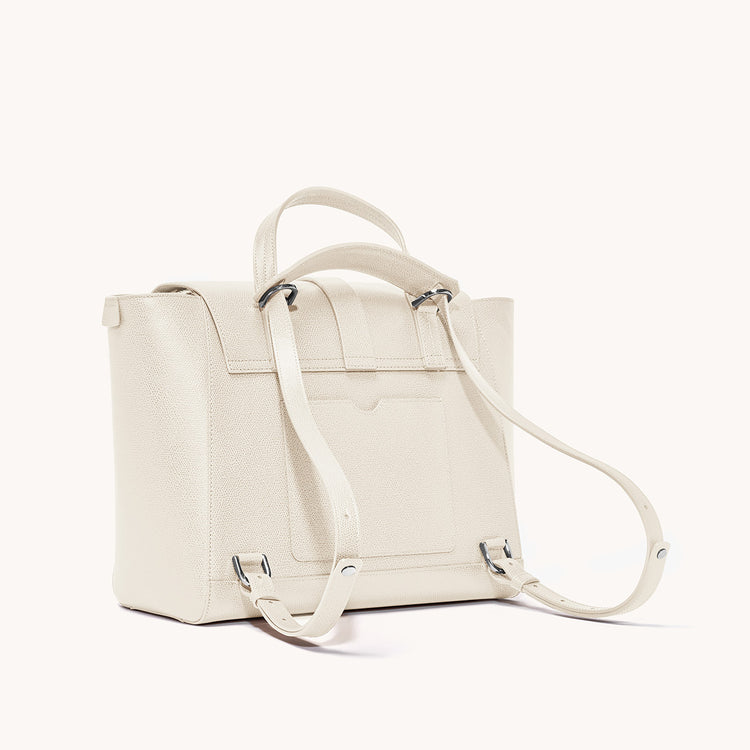 Maestra Bag Pebbled Cream with Silver Hardware Back View